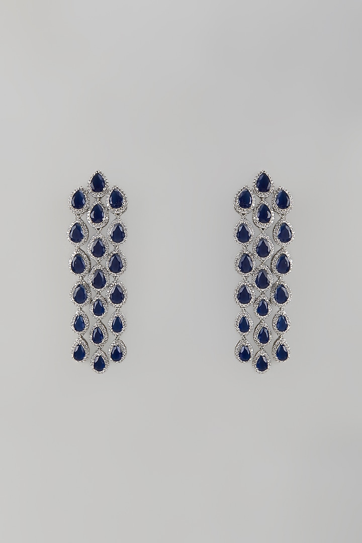 White Finish Zircon & Sapphire Stone Dangler Earrings by Aryah Jewels at Pernia's Pop Up Shop