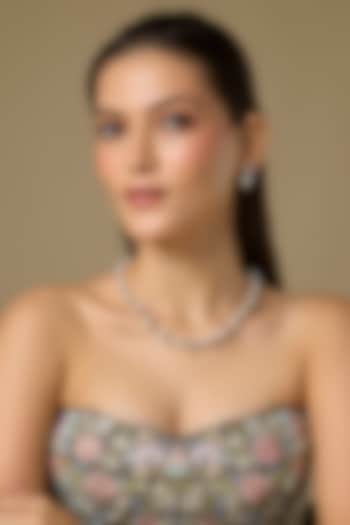 White Finish Swarovski Zircon & Pearl Necklace Set In Sterling Silver by Aryah Jewels at Pernia's Pop Up Shop