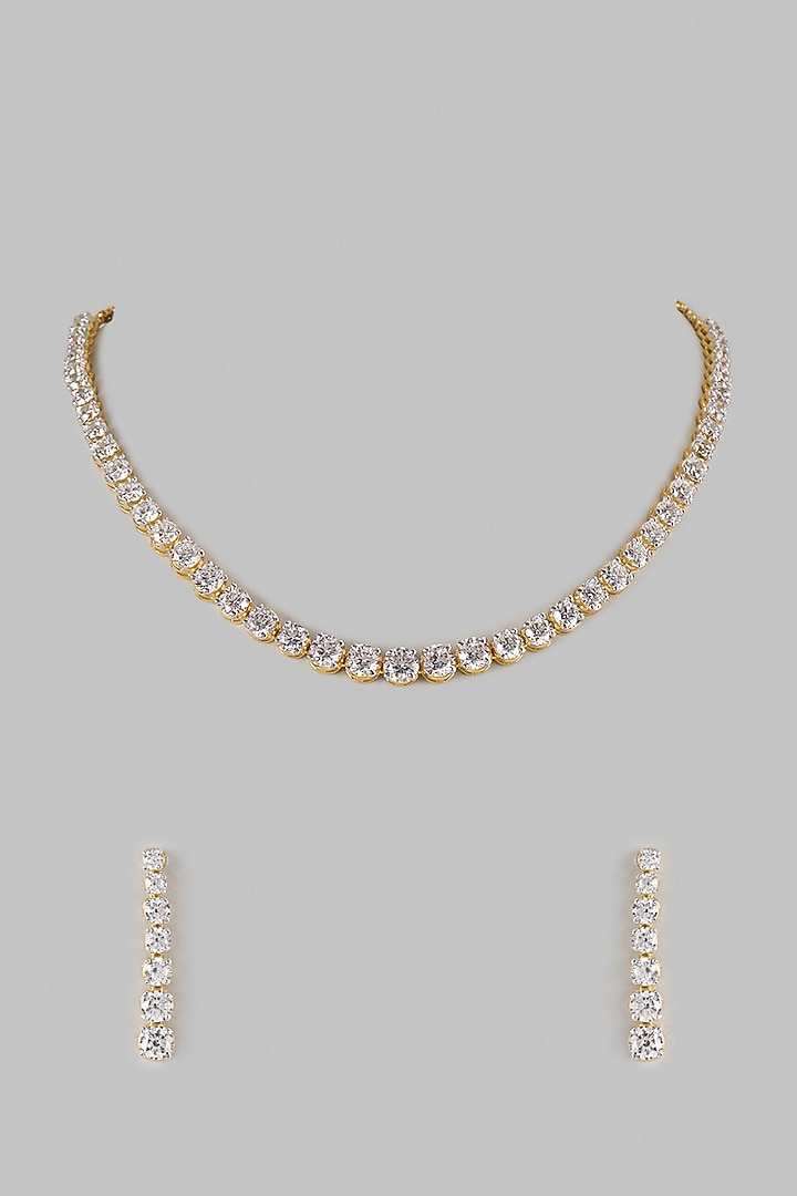 Two Tone Finish Swarovski Zircon Necklace Set In Sterling Silver by Aryah Jewels at Pernia's Pop Up Shop