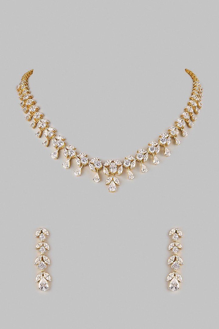 Two Tone Finish Swarovski Zircon Necklace Set In Sterling Silver by Aryah Jewels at Pernia's Pop Up Shop