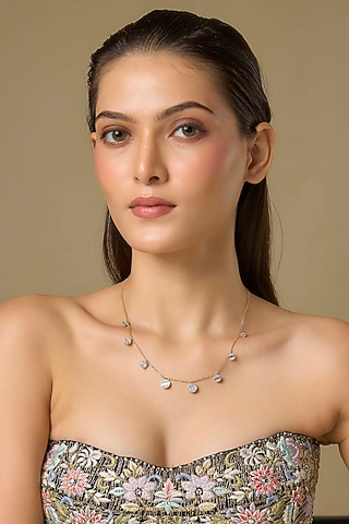 Two Tone Finish Swarovski Zircon Charm Necklace In Sterling Silver by Aryah Jewels
