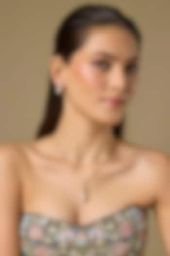 Two Tone Finish Swarovski Zircon & Pearl Pendant Necklace Set In Sterling Silver by Aryah Jewels at Pernia's Pop Up Shop