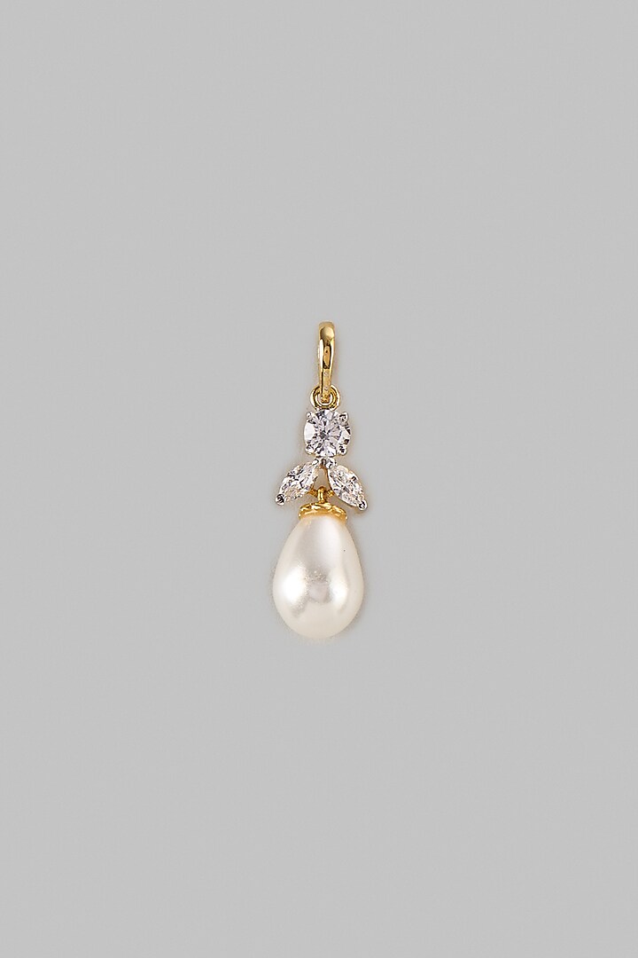 Two Tone Finish Swarovski Zircon & Pearl Pendant Necklace Set In Sterling Silver by Aryah Jewels at Pernia's Pop Up Shop
