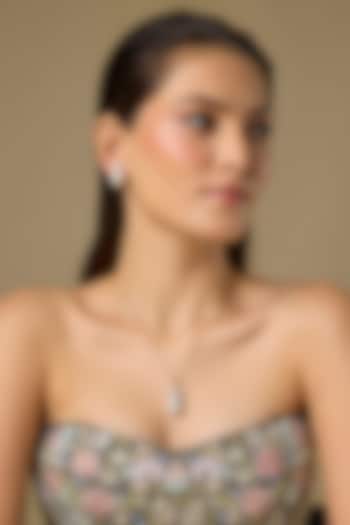 Two Tone Finish Swarovski Zircon & Pearl Pendant Necklace Set In Sterling Silver by Aryah Jewels at Pernia's Pop Up Shop