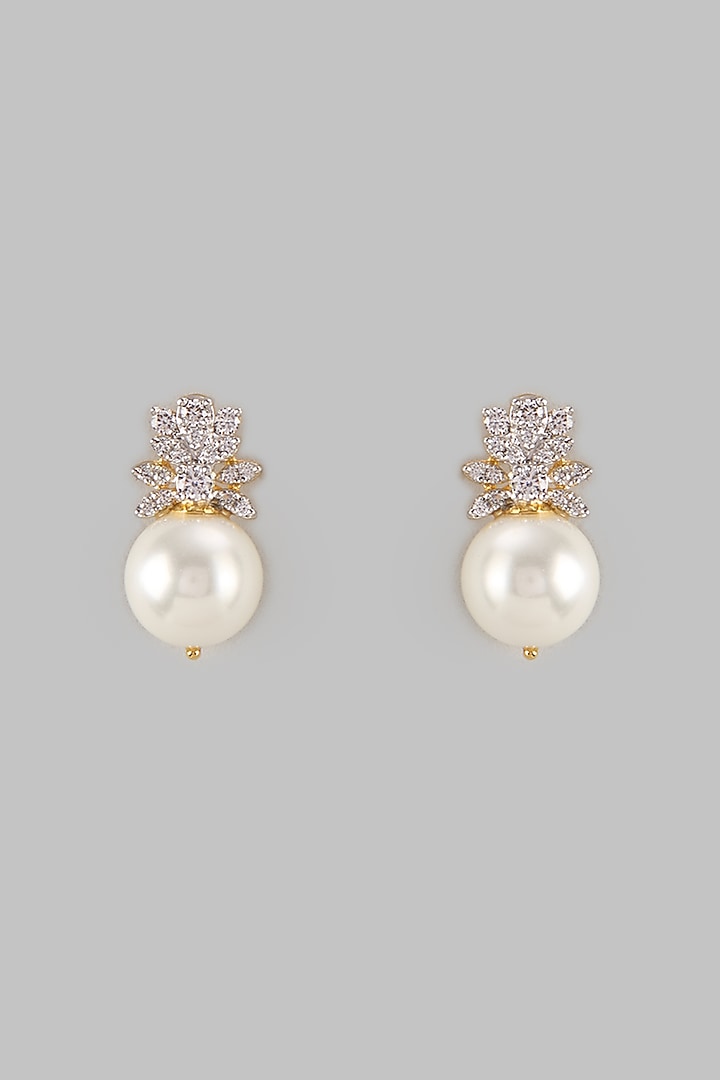 Two Tone Finish Swarovski Zircon & Pearl Pendant Necklace Set In Sterling Silver by Aryah Jewels at Pernia's Pop Up Shop