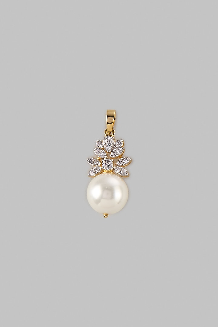 Two Tone Finish Swarovski Zircon & Pearl Pendant Necklace Set In Sterling Silver by Aryah Jewels at Pernia's Pop Up Shop