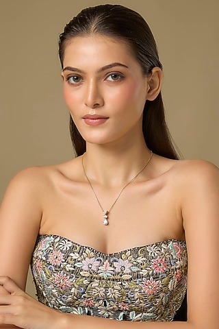 Two Tone Finish Swarovski Zircon Pendant Necklace In Sterling Silver by Aryah Jewels