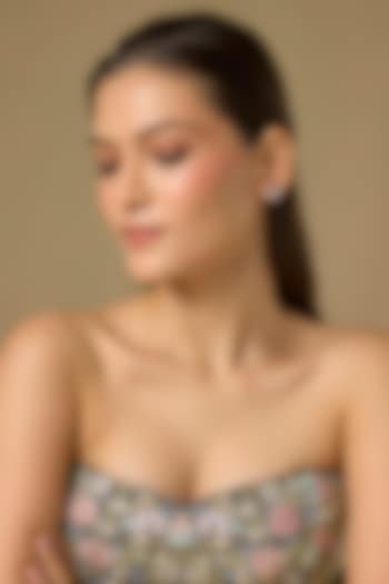 Two Tone Finish Swarovski Zircon & Ruby Stud Earrings In Sterling Silver by Aryah Jewels at Pernia's Pop Up Shop