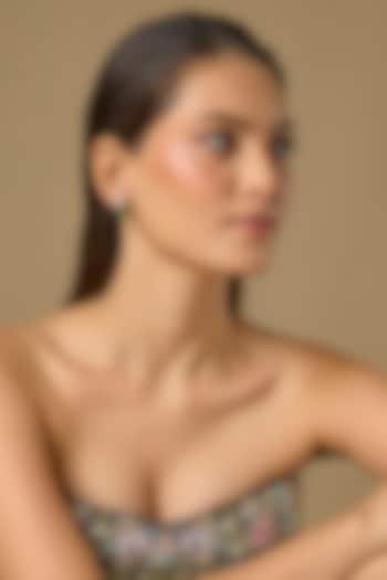 Two Tone Finish Swarovski Zircon & Emerald Stud Earrings In Sterling Silver by Aryah Jewels at Pernia's Pop Up Shop