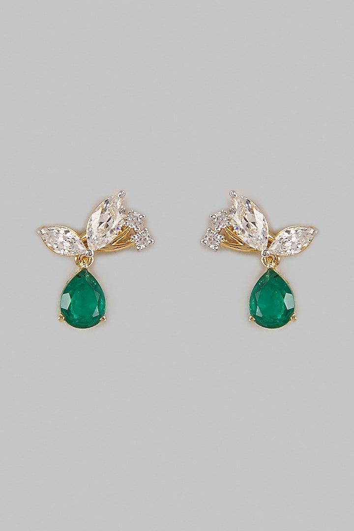 Two Tone Finish Swarovski Zircon & Emerald Stud Earrings In Sterling Silver by Aryah Jewels at Pernia's Pop Up Shop