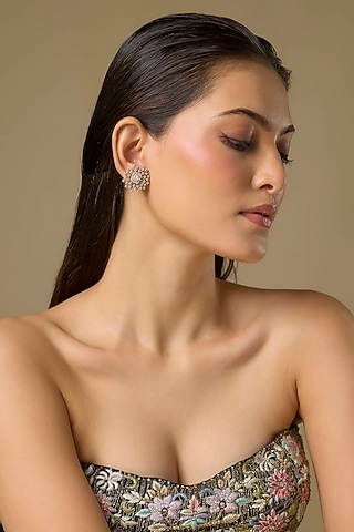 Two Tone Finish Swarovski Zircon Stud Earrings In Sterling Silver by Aryah Jewels