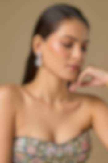 Two Tone Finish Swarovski Zircon Dangler Earrings In Sterling Silver by Aryah Jewels at Pernia's Pop Up Shop