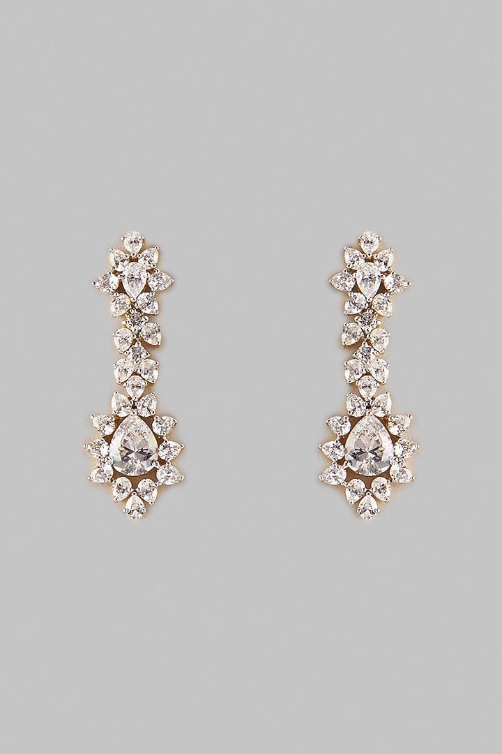 Two Tone Finish Swarovski Zircon Dangler Earrings In Sterling Silver by Aryah Jewels at Pernia's Pop Up Shop