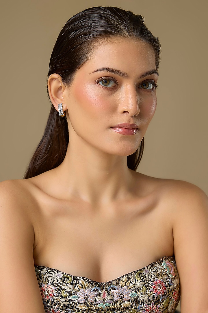 Two Tone Finish Swarovski Zircon Stud Earrings In Sterling Silver by Aryah Jewels at Pernia's Pop Up Shop