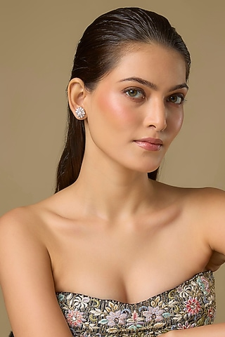 Two Tone Finish Swarovski Zircon Stud Earrings In Sterling Silver by Aryah Jewels