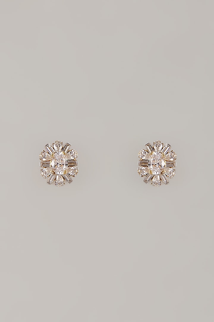 Two Tone Finish Swarovski Zircon Stud Earrings In Sterling Silver by Aryah Jewels at Pernia's Pop Up Shop