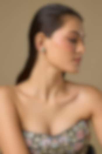 Two Tone Finish Swarovski Zircon & Emerald Dangler Earrings In Sterling Silver by Aryah Jewels at Pernia's Pop Up Shop