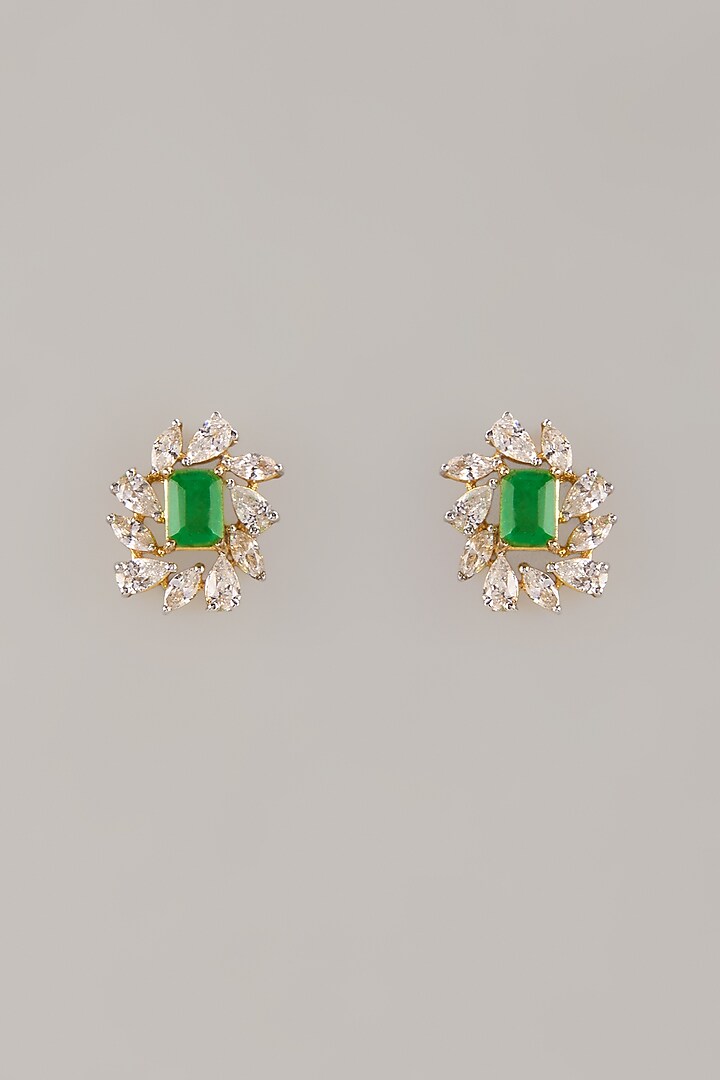 Two Tone Finish Swarovski Zircon & Emerald Dangler Earrings In Sterling Silver by Aryah Jewels at Pernia's Pop Up Shop