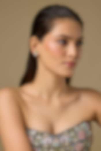 Two Tone Finish Swarovski Zircon & Emerald Stud Earrings In Sterling Silver by Aryah Jewels at Pernia's Pop Up Shop