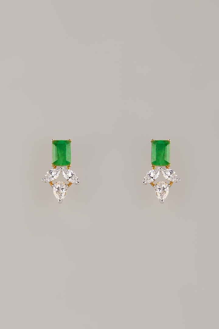 Two Tone Finish Swarovski Zircon & Emerald Stud Earrings In Sterling Silver by Aryah Jewels at Pernia's Pop Up Shop