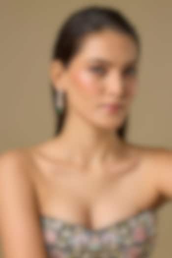 Two Tone Finish Swarovski Zircon & Emerald Dangler Earrings In Sterling Silver by Aryah Jewels at Pernia's Pop Up Shop