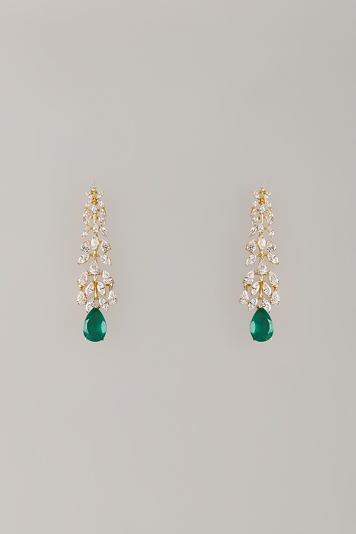 Two Tone Finish Swarovski Zircon & Emerald Dangler Earrings In Sterling Silver by Aryah Jewels at Pernia's Pop Up Shop
