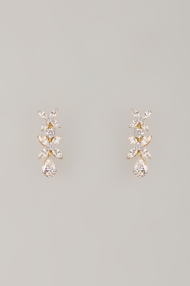 Two Tone Finish Swarovski Zircon Dangler Earrings In Sterling Silver by Aryah Jewels at Pernia's Pop Up Shop