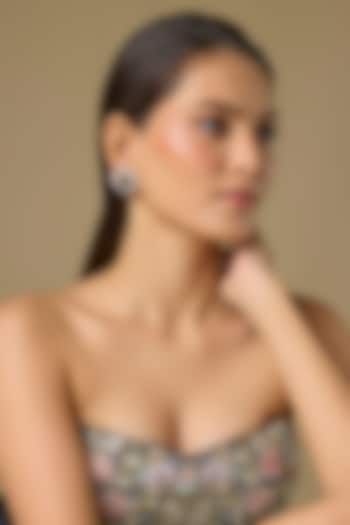 Two Tone Finish Swarovski Zircon & Emerald Stud Earrings In Sterling Silver by Aryah Jewels at Pernia's Pop Up Shop