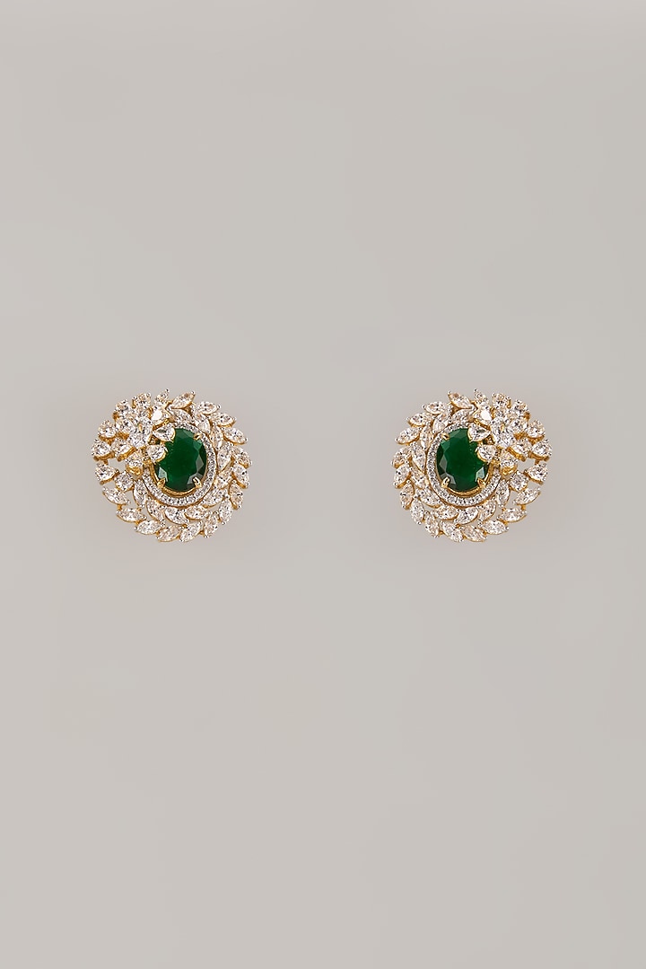 Two Tone Finish Swarovski Zircon & Emerald Stud Earrings In Sterling Silver by Aryah Jewels at Pernia's Pop Up Shop