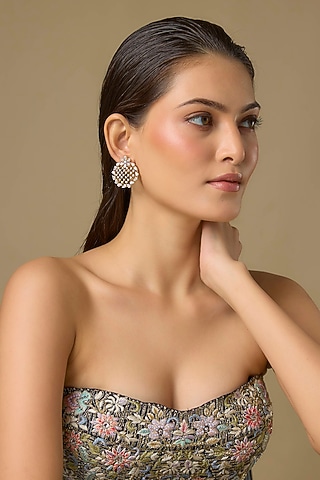 Two Tone Finish Swarovski Zircon Stud Earrings In Sterling Silver by Aryah Jewels