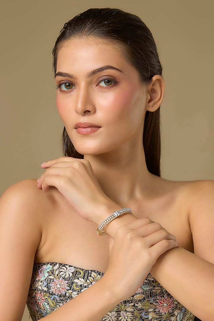 Two Tone Finish Swarovski Zircon Bracelet In Sterling Silver by Aryah Jewels at Pernia's Pop Up Shop