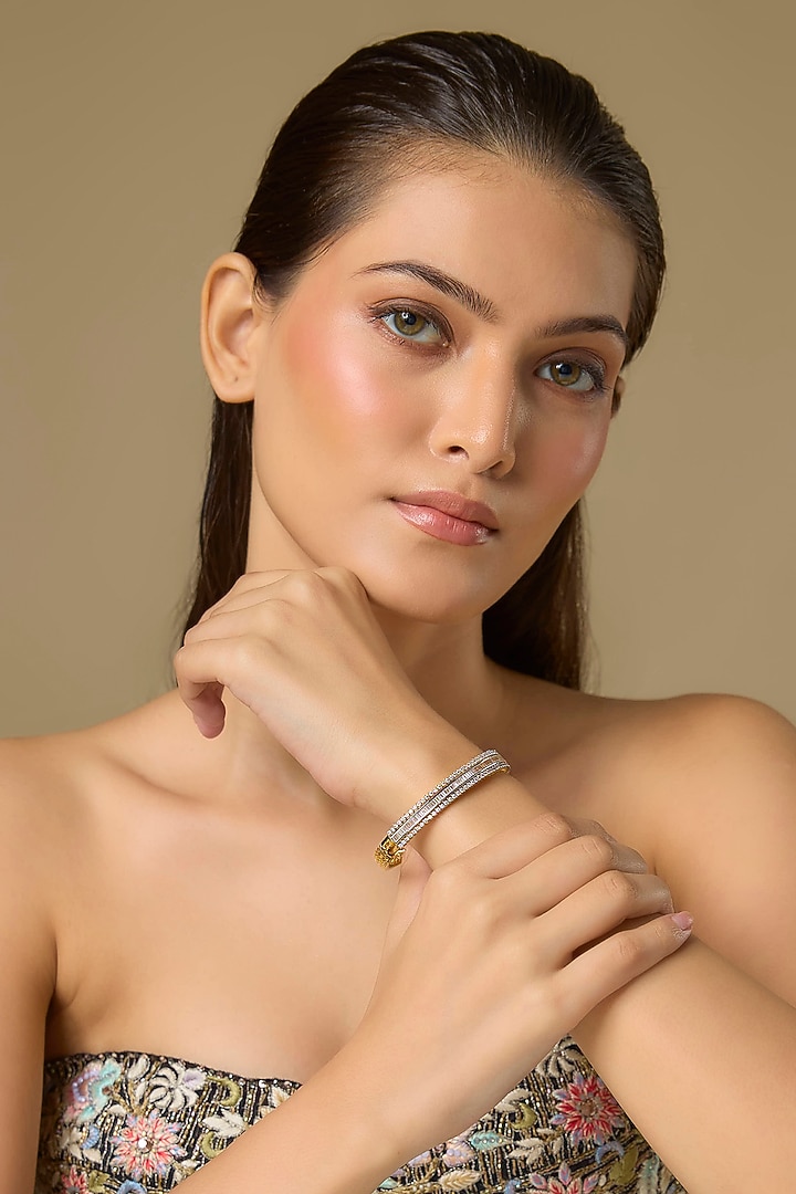 Two Tone Finish Swarovski Zircon Bracelet In Sterling Silver by Aryah Jewels at Pernia's Pop Up Shop