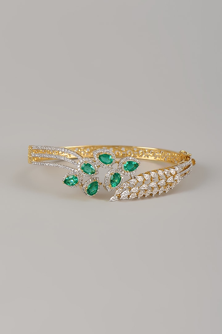 Two Tone Finish Swarovski Zircon & Emerald Bracelet In Sterling Silver by Aryah Jewels at Pernia's Pop Up Shop