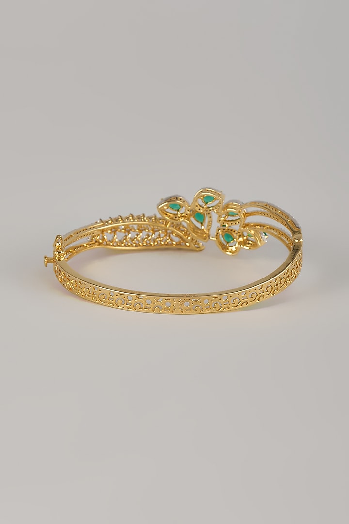 Two Tone Finish Swarovski Zircon & Emerald Bracelet In Sterling Silver by Aryah Jewels at Pernia's Pop Up Shop