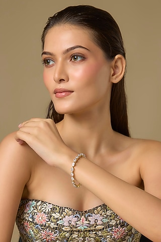 Two Tone Finish Swarovski Zircon Tennis Bracelet In Sterling Silver by Aryah Jewels