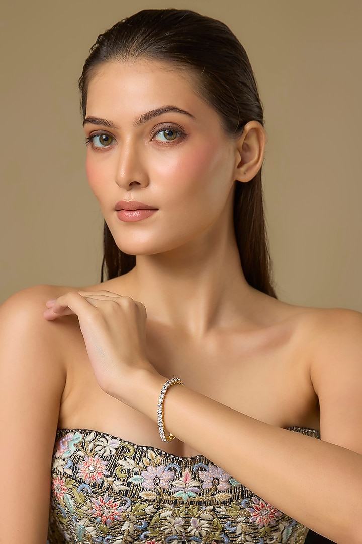 Two Tone Finish Swarovski Zircon Tennis Bracelet In Sterling Silver by Aryah Jewels at Pernia's Pop Up Shop