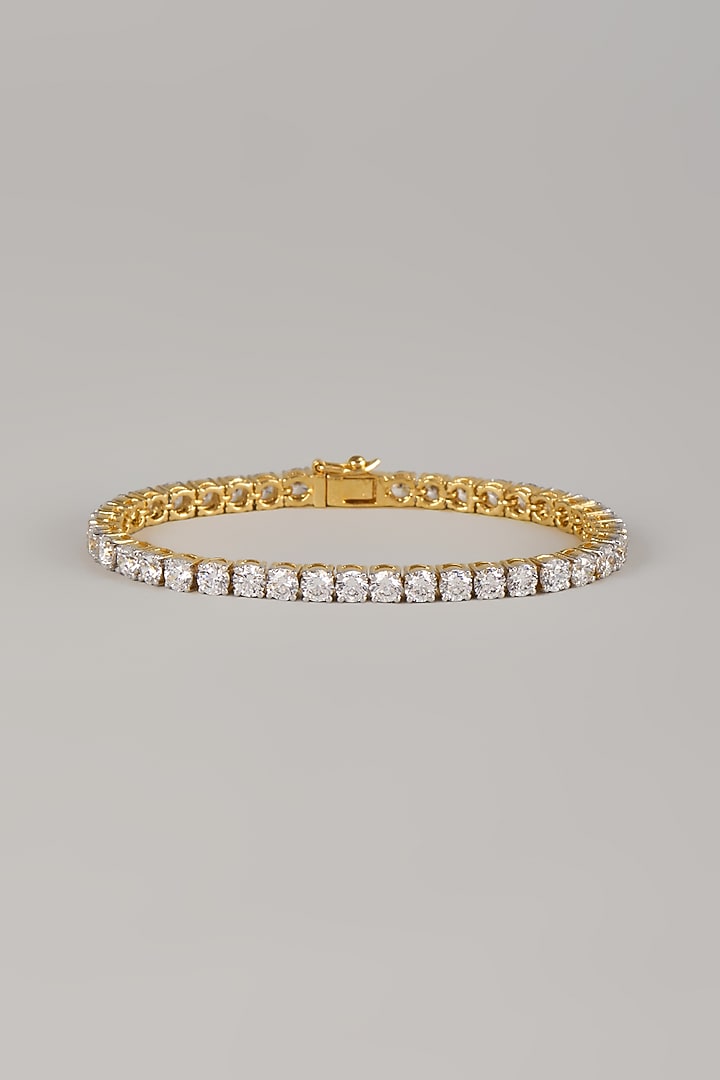 Two Tone Finish Swarovski Zircon Tennis Bracelet In Sterling Silver by Aryah Jewels at Pernia's Pop Up Shop