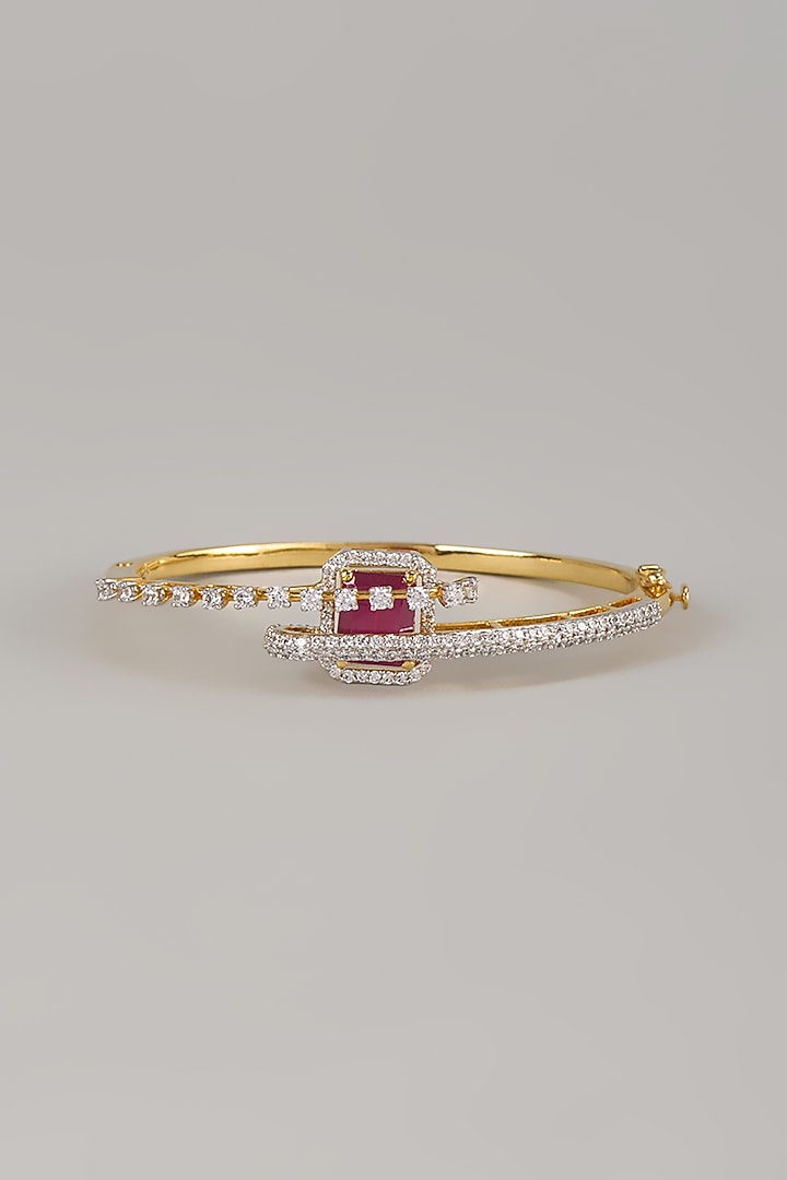 Two Tone Finish Swarovski Zircon & Ruby Bracelet In Sterling Silver by Aryah Jewels at Pernia's Pop Up Shop