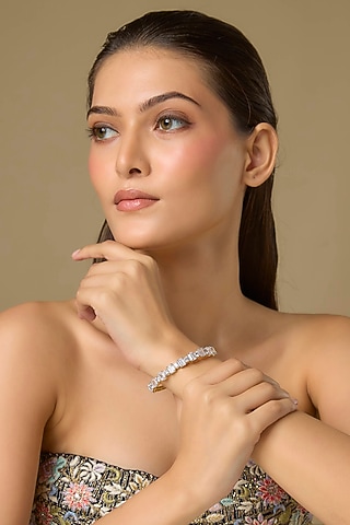 Two Tone Finish Swarovski Zircon Tennis Bracelet In Sterling Silver by Aryah Jewels