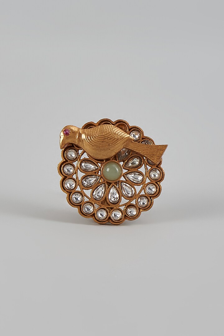 Gold Finish Uncut Stone Ring by Aryah Jewels at Pernia's Pop Up Shop