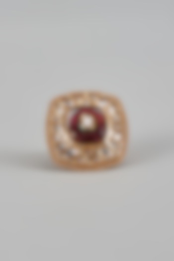 Gold Finish Uncut Stone & Ruby Ring by Aryah Jewels at Pernia's Pop Up Shop