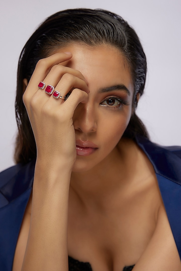 White Finish Synthetic Ruby Stone & Diamond Ring by Aryah Jewels at Pernia's Pop Up Shop