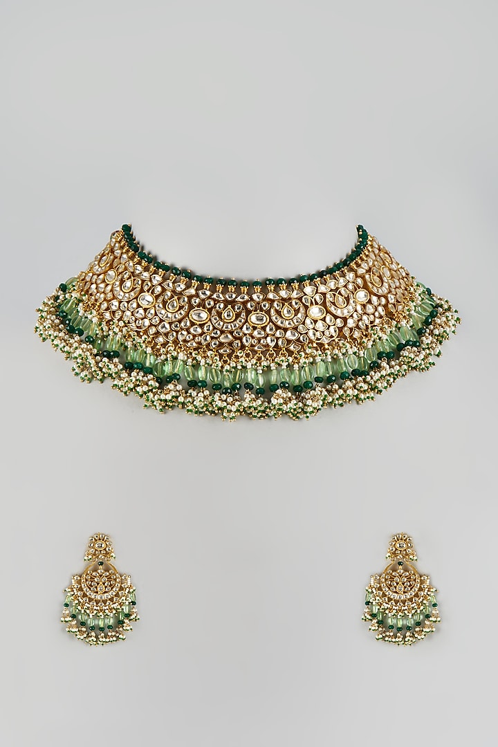 Emerald Green & Copper Embroidered Skirt Saree Set Design by Kiran Uttam  Ghosh at Pernia's Pop Up Shop 2024