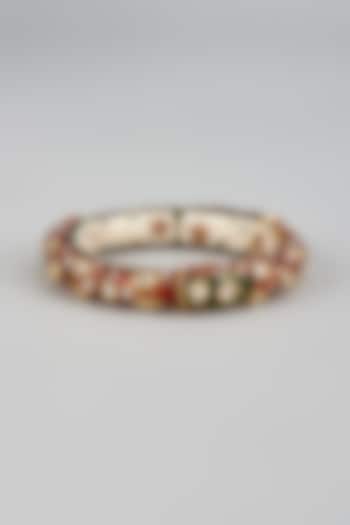 Gold Finish Kundan Polki & Uncut Stones Meenakari Bracelet by Aryah Jewels at Pernia's Pop Up Shop