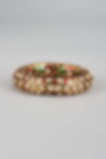 Gold Finish Kundan Polki & Uncut Stones Meenakari Bracelet by Aryah Jewels at Pernia's Pop Up Shop