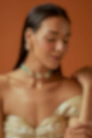 Gold Finish Kundan Polki & Light Green Beaded Choker Necklace Set by Aryah Jewels at Pernia's Pop Up Shop