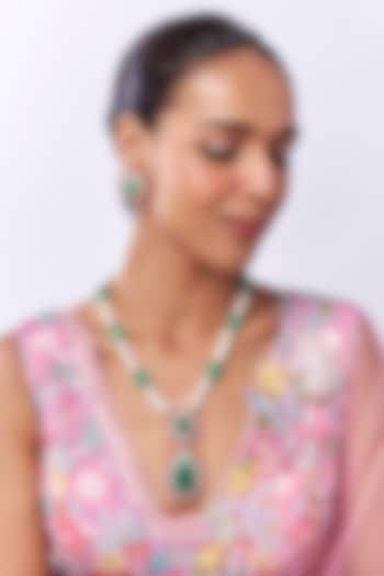 Gold Finish Uncut Zircon & Mint Green Synthetic Stone Long Necklace Set by Aryah Jewels at Pernia's Pop Up Shop