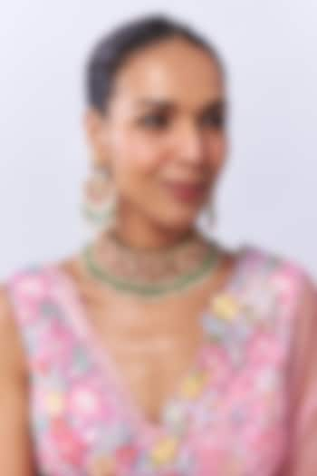 Gold Finish Multi-Colored Kundan Polki & Moti Choker Necklace Set by Aryah Jewels at Pernia's Pop Up Shop