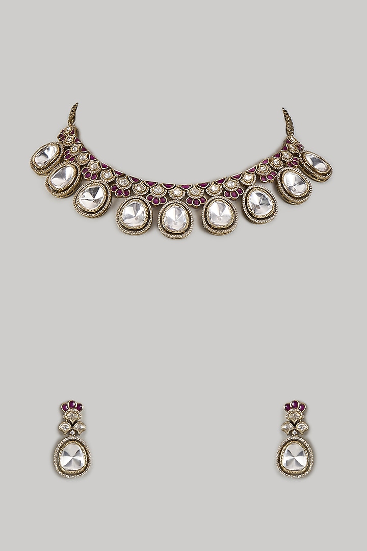 Victorian Finish Uncut Zircon & Synthetic Pink Stone Choker Necklace Set by Aryah Jewels at Pernia's Pop Up Shop