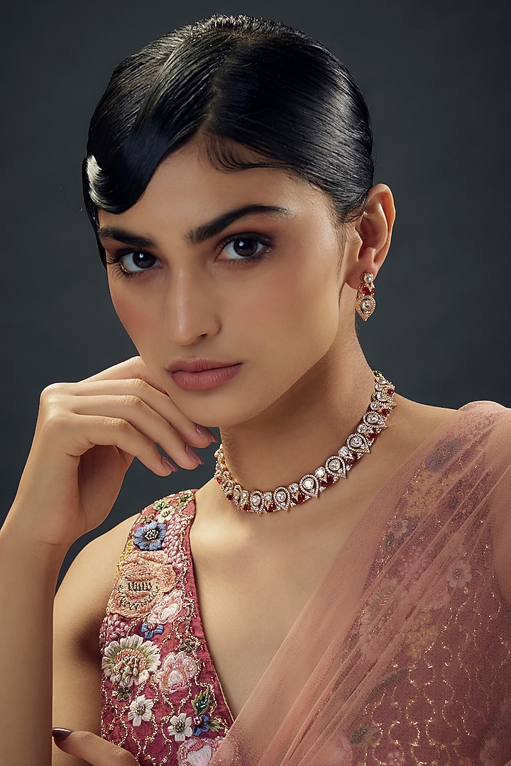 Victorian Finish Uncut Zircon & Synthetic Ruby Stone Choker Necklace Set by Aryah Jewels at Pernia's Pop Up Shop